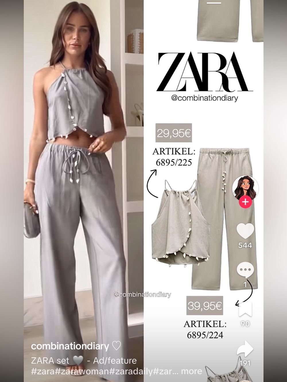 NWT! ZARA grey linen blend shell coord set